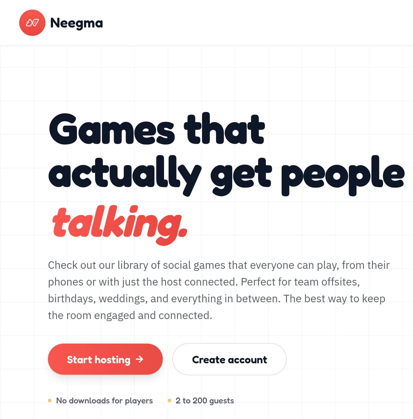 Neegma homepage hero with the Start hosting button under the headline